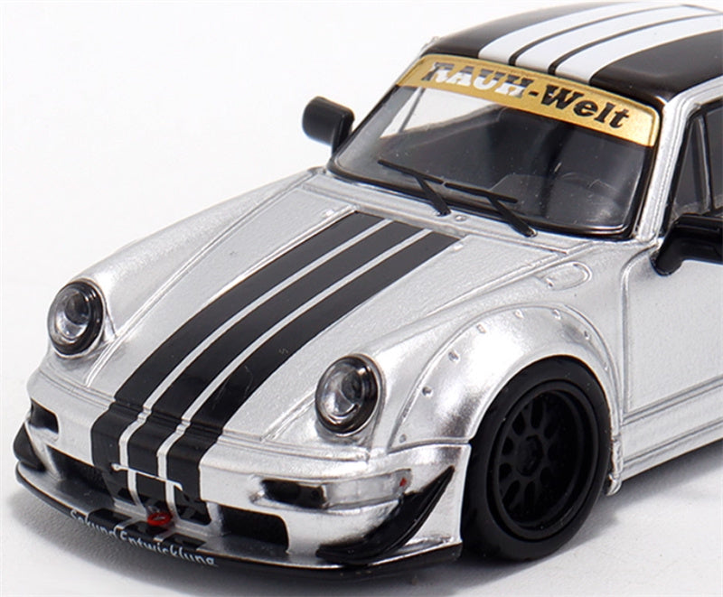 Star Model Porsche RWB 964 GT Tail Wing Edition Limited Edition Silver Black Line w/ Figure 1:64 Car Pre-built Model view9