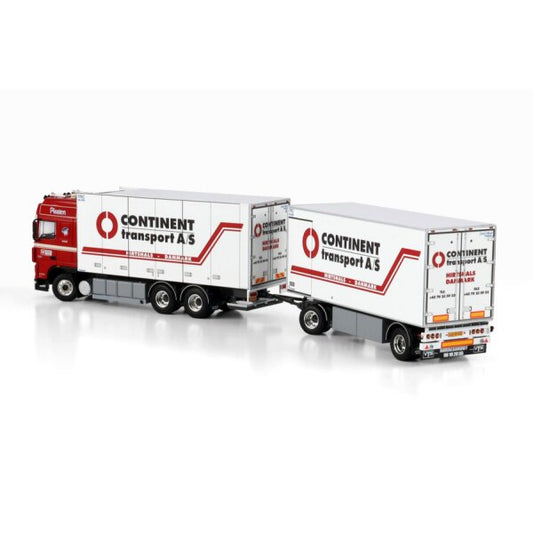 1:50 DAF CONTINENT TRANSPORT A/S XF 95 CAB 6X2 REEFER DRAWBAR TURNTABLE TRAILER 5 AXLE WSI Diecast Model