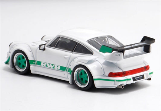 Star Model Porsche RWB 964 GT Tail Wing Edition White - Green Flower AIT Exhibition Edition 1:64 Car Pre-built Model view2