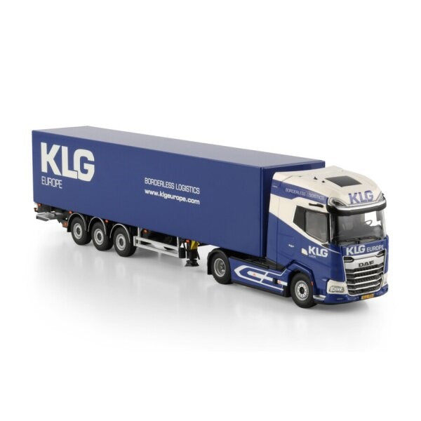 1:50 DAF KLG EUROPE XG + MY25 4X2 BOX TRAILER 3 AXLE WSI Blue DIECAST Model