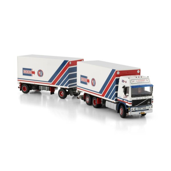 1:50 VOLVO J. STAM F12 6X2 REEFER TRUCK DRAWBAR TRAILER 5 AXLE WSI Diecast Model