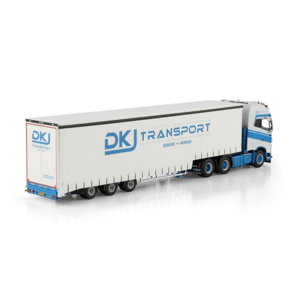 1:50 VOLVO DKJ TRANSPORT FH4 XL 6X2 SEMI W/ CURTAIN 3 AXLE WSI Diecast Model