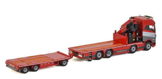 WSI VOLVO FH5 GLOBETROTTER 8X2 TAG AXLE RIGED FLATBED + PALFINGER PK 65002 SH JIB HARDEMAN 1/50 DIECAST Truck