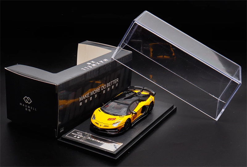 MAXWELL Lamborghini Aventador SVJ 63 Roadster Yellow hardtop 1:64 Car Pre-built Model view6