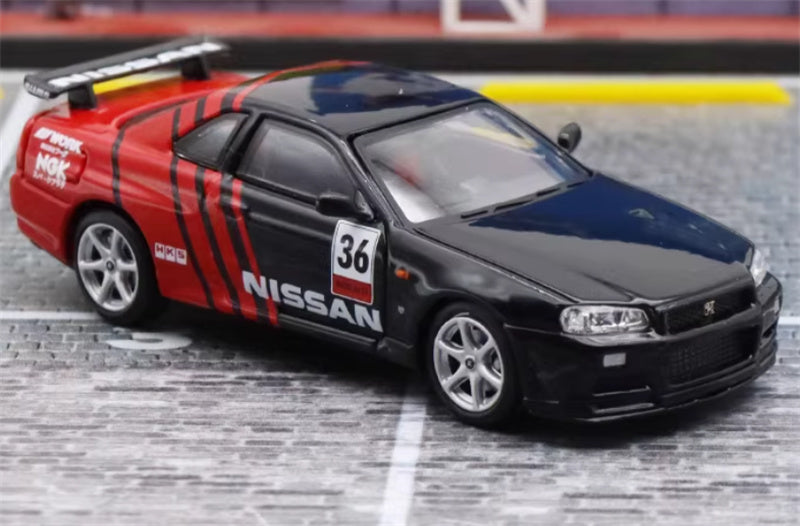 Stance Hunters Nissan Skyline GTR BNR34 V-SPEC-II Advan coating Limited Edition 599PCS ONLY HKS 1:64 Car Pre-built Model view5