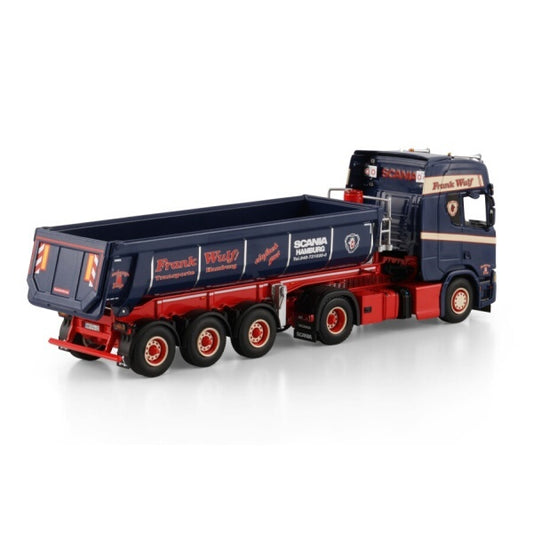 1:50 SCANIA FRANK WULF R CR20H 4X2 HALF PIPE TIPPER TRAILER 3 AXLE WSI Diecast Model