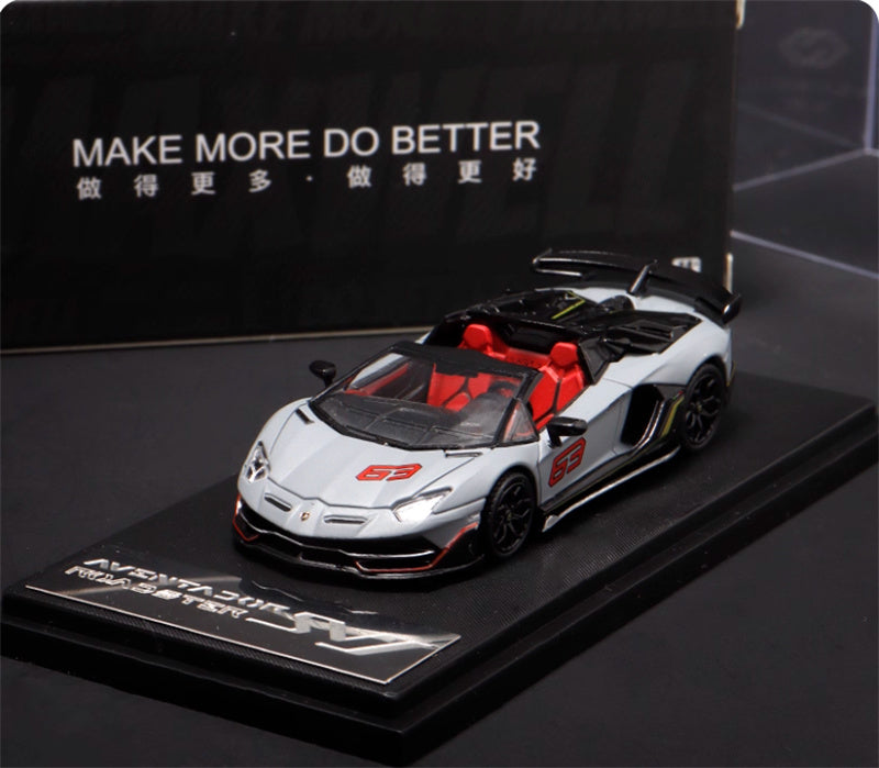 MAXWELL Lamborghini Aventador SVJ 63 Roadster Light grey convertible 1:64 Car Pre-built Model view5