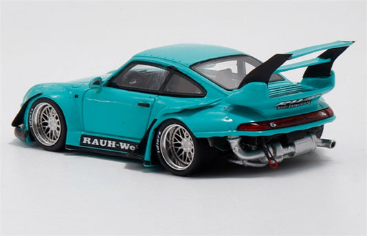 ScaleMini Porsche 911 RWB 993 wide body modified version Light Green - High Tail Limited Edition 499PCS ONLY 1:64 Car Pre-built Model view2