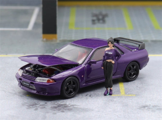 TIMEMICRO Nissan GTR R32 with Figure metal purple Limited Edition 999PCS ONLY 1:64 Car Pre-built Model view2