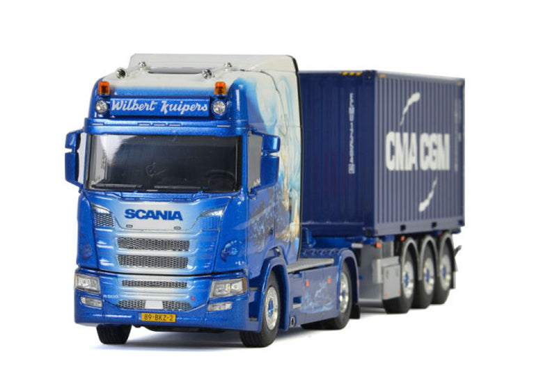 WSI SCANIA R HIGHLINE CR20H 4x2 CONTAINER TRAILER - 3 AXLE + 20 FT CONTAINER (Comes with 1 x 20 FT container, container can vary from the picture) CMA CGM 1:50 Truck Pre-built Model