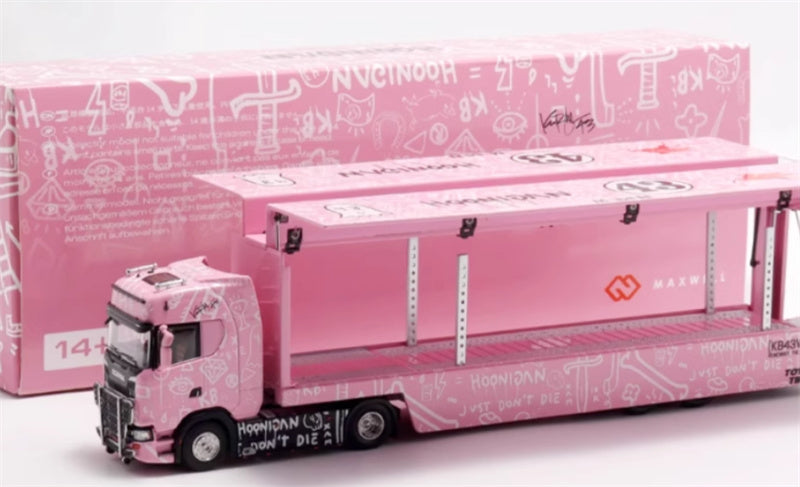 Max well Scania S730 double decker transport vehicle Pink 1:64 Truck Pre-built Model