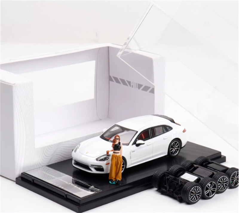 Liberty 64 Porsche Panamera Turbo S pearl white w/ Figure and wheels 1:64 Car Pre-built Airliner Model Display view4