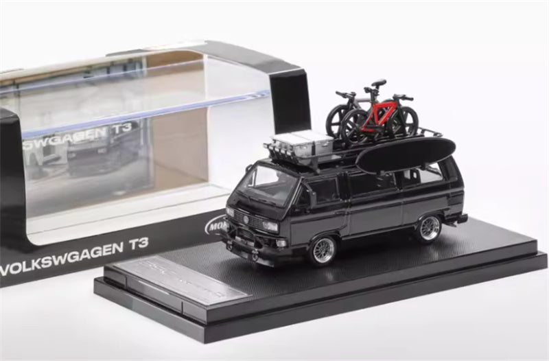 Mortal Model Volkswagen T3 Van Exhibition Edition Black with accessories 1:64 Car Pre-built Airliner Model Display view6