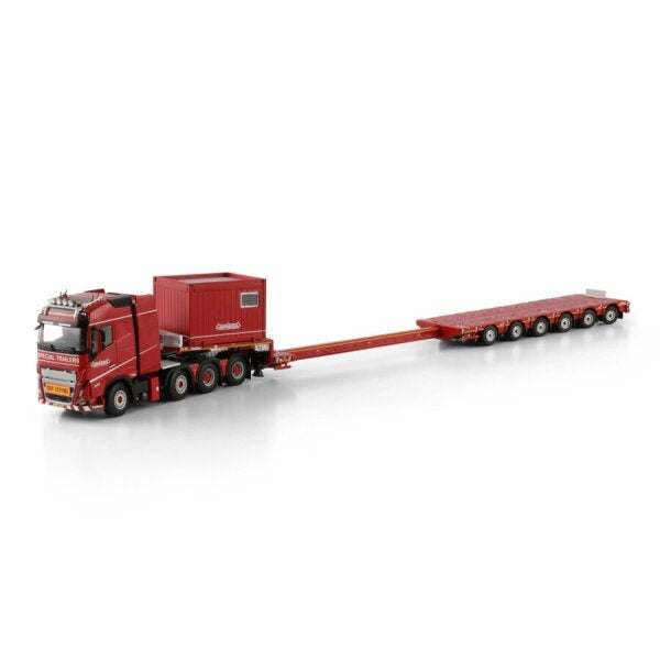 1:50 VOLVO Nooteboom Red Line FH5 8X4 MANOOVR -6 AXLE + 10FT CONTAINER WSI Red Diecast Model