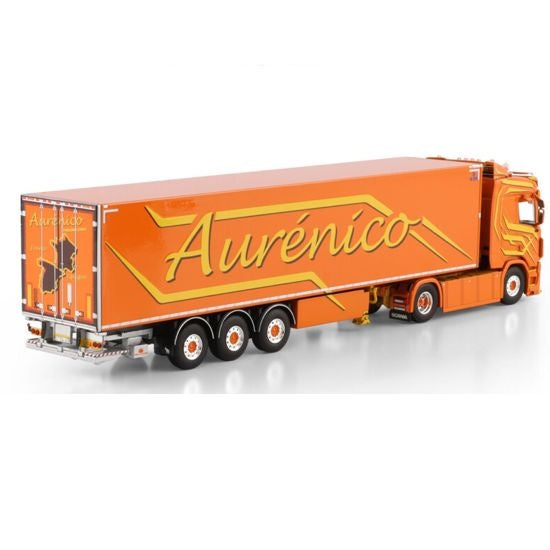1:50 SCANIA AURNICO R CS20N 4X2 REEFER TRAILER 3 AXLE WSI Orange Diecast Model