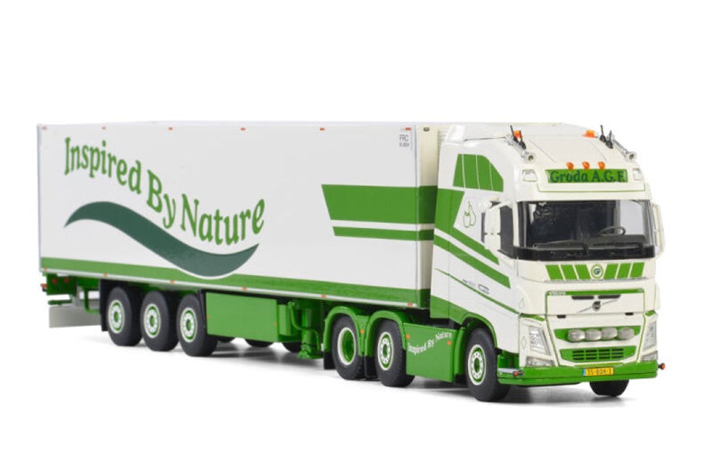 WSI VOLVO FH4 GLOBETROTTER XL 6X2 TWIN STEER REEFER TRAILER - 3 AXLE Groda A.G.F. 1:50 Truck Pre-built Model