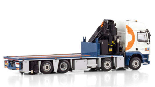 WSI DAF CF SPACE CAB MY2017 RIGED FLAT BED TRUCK WITH PALFINGER PK 65002 SH + JIB 8X2 TAG AXLE De Jong 1:50 Model