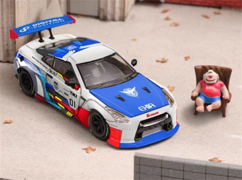Fuji Nissan GT-R R35 Pandem Rocket Bunny Widebody Modification Car Mech White Blue Figure Edition Limited Edition 599PCS ONLY 1:64 Car Pre-built Model view2