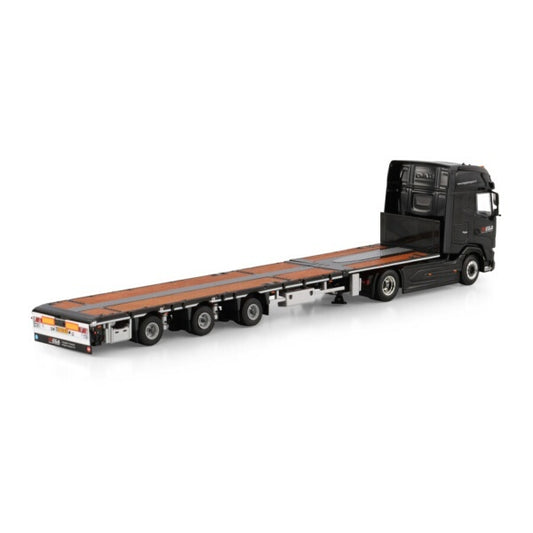 1:50 DAF MEGA TRANSPORT XG + 4X2 FLATBED TRAILER 3 AXLE WSI Black Diecast Model
