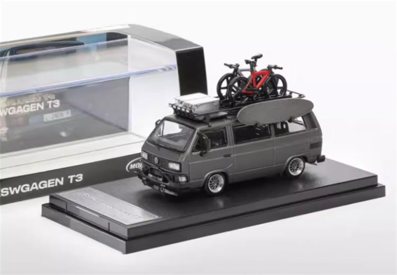 Mortal Model Volkswagen T3 Van Exhibition Edition matte gray with accessories 1:64 Car Pre-built Airliner Model Display view6
