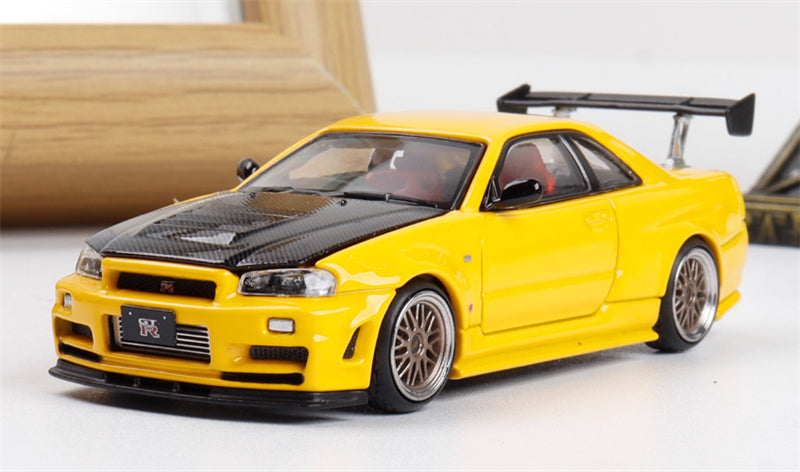 Focal Horizon Nissan GT-R Z-Tune R34 Carbon Cap High Tail Yellow Limited Edition 999PCS ONLY 1:64 Car Pre-built Model view7