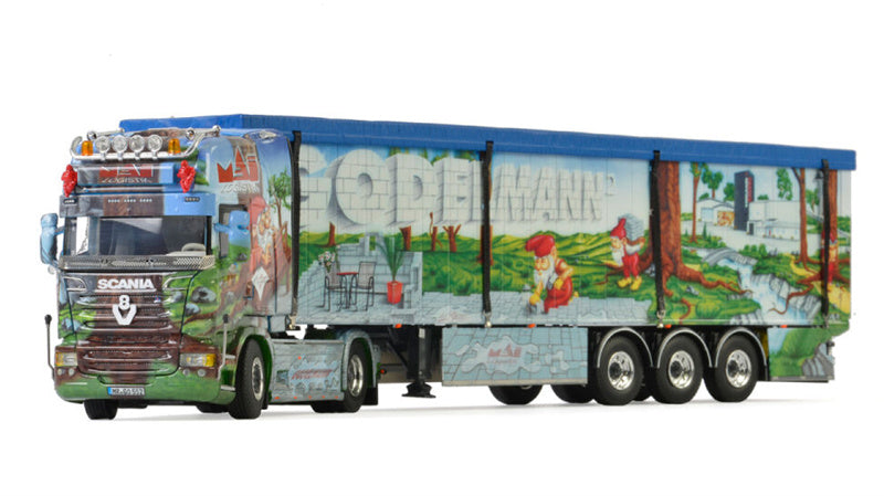 WSI SCANIA STREAMLINE TOPLINE 4x2 VOLUME TRAILER / CARGO FLOOR - 3 AXLE Mai Logistik GODELMANN 1:50 Truck Pre-built Model