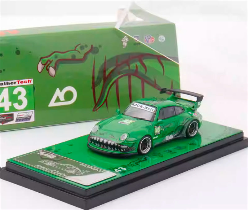 FLAME Porsche RWB 993 Green Dinosaur Limited Edition 499PCS ONLY RAUH - Welt 1:64 Car Pre-built Model view5