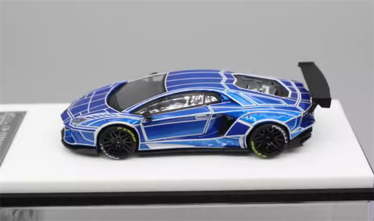 KING MODEL Lamborghini LP700 AVENTADOR Burst Pattern Luminous Edition Plated Blue 1:64 Car Pre-built Model view2