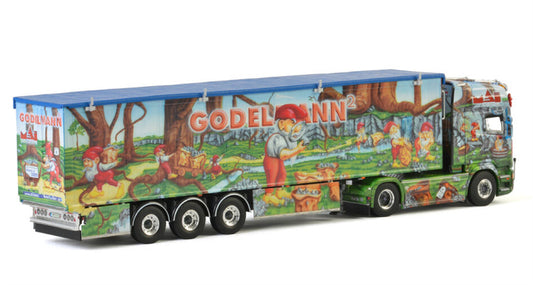 WSI SCANIA STREAMLINE TOPLINE 4x2 VOLUME TRAILER / CARGO FLOOR - 3 AXLE Mai Logistik GODELMANN 1:50 Truck Pre-built Model
