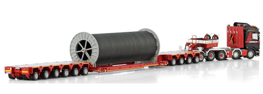 Mammoet Scania R streamline highline 8x4 add on axle with 4 bed 6 trailer + cable reel 1:50 Truck Pre-built Model