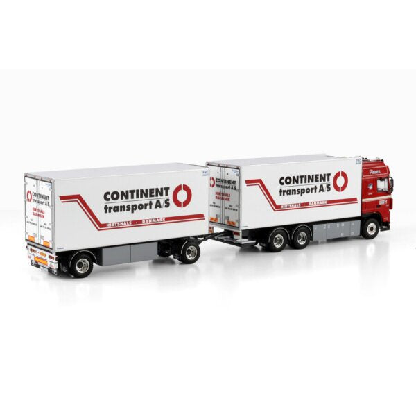 1:50 DAF CONTINENT TRANSPORT A/S XF 95 CAB 6X2 REEFER DRAWBAR TURNTABLE TRAILER 5 AXLE WSI Diecast Model