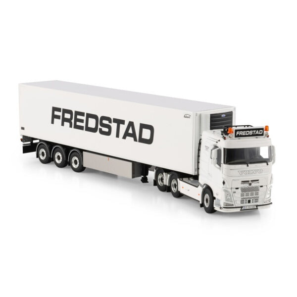 1:50 VOLVO FREDSTAD FH4 6X2 REEFER TRAILER 3 AXLE WSI White Diecast Model