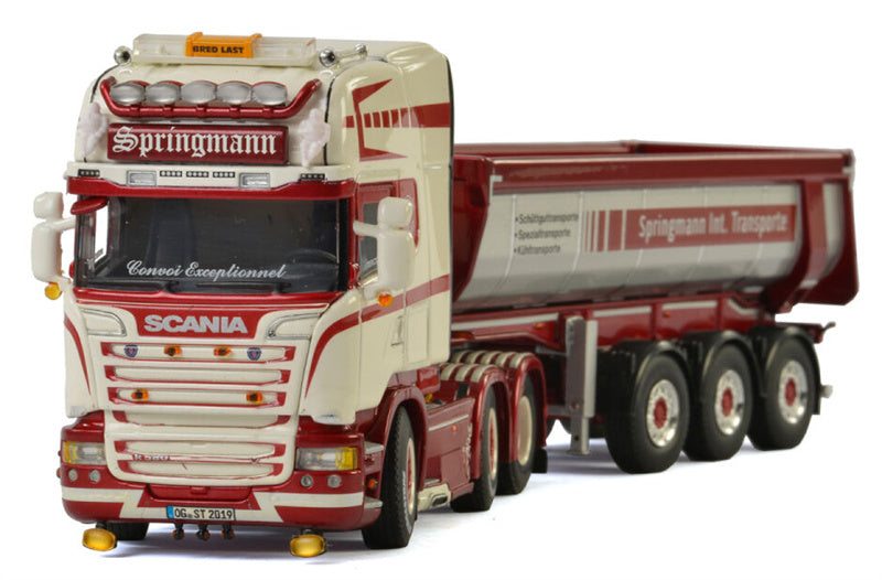 WSI SCANIA STREAMLINE TOPLINE 6x2 TWIN STEER HALF PIPE TIPPER TRAILER - 3 AXLE Springmann 1:50 Truck Pre-built Model
