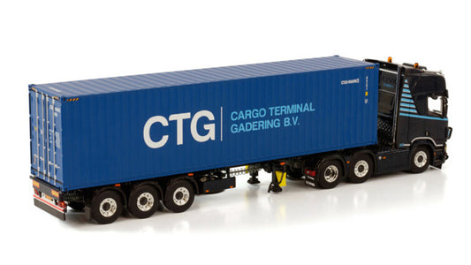 WSI SCANIA R HIGLINE CR20H 6X2 TWIN STEER CONTAINER TRAILER 3 AXLE WITH 40 FT CONTAINER CTG TRANSPORT 1:50 Truck Pre-built Model