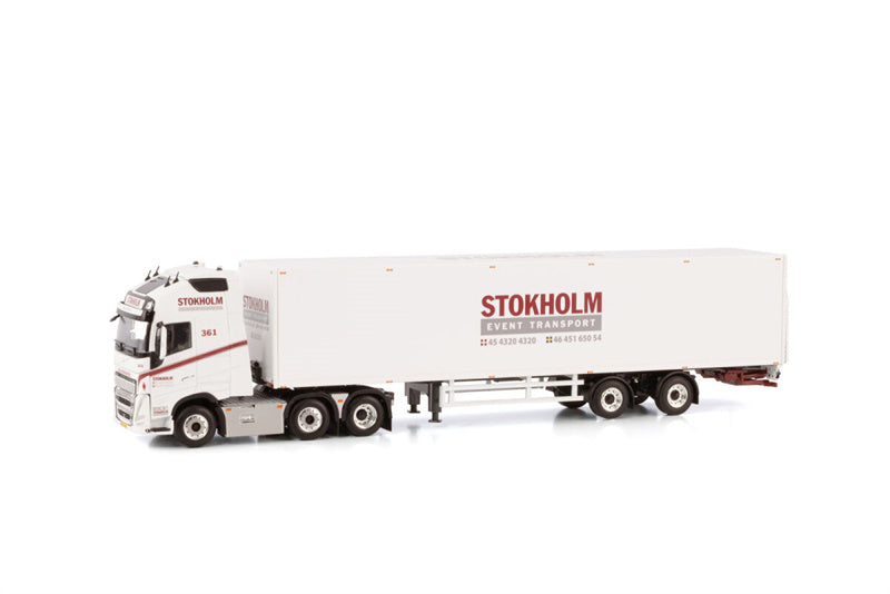 WSI VOLVO FH5 GLOBETROTTER XL 6X2 TWIN STEER BOX TRAILER - 2 AXLE STOKHOLM 1:50 Truck Pre-built Model