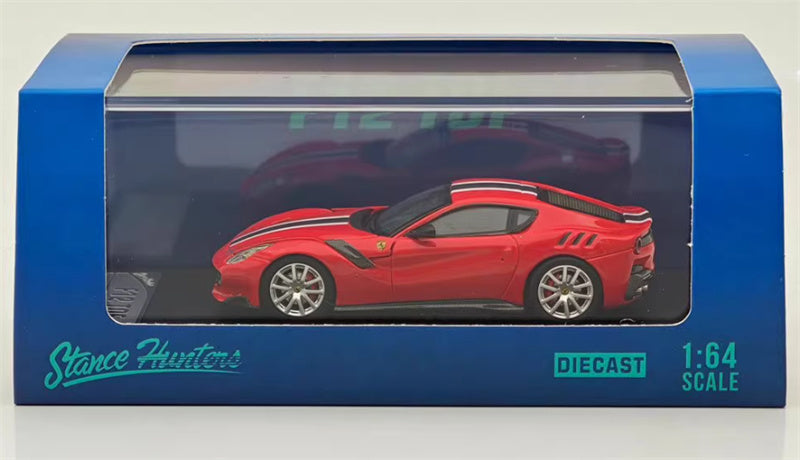 Stance Hunters Ferrari F12 TDF Supercar Limited Edition 799PCS ONLY Red - Black White stripes 1:64 Car Pre-built Model view7
