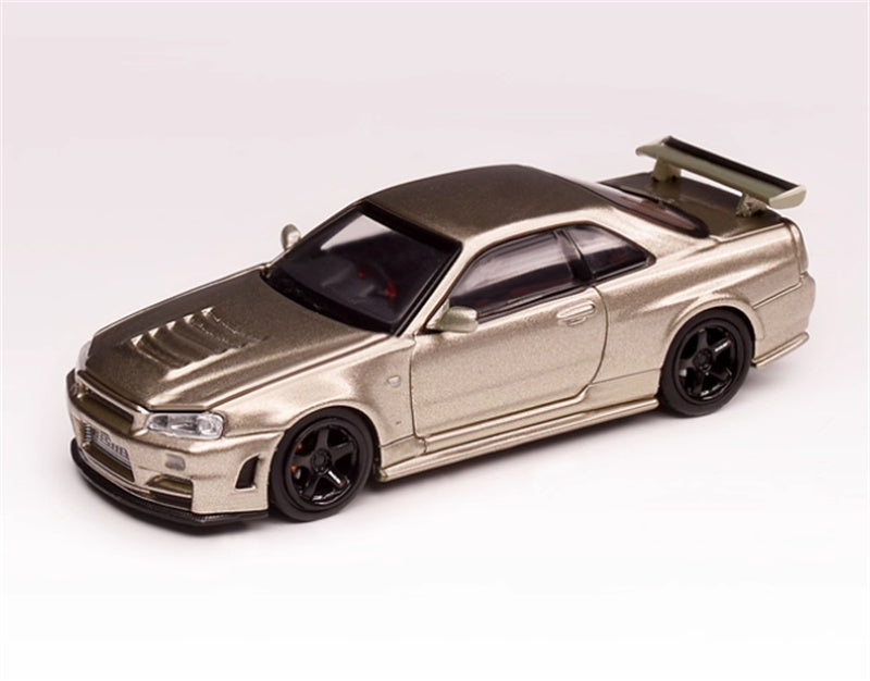MOTORHELIX NISSAN SKYLINE GT-R (R34) Z-TUNE Millennium Jade - Black Wheel Limited Edition 699PCS ONLY 1:64 Car Pre-built Model view6
