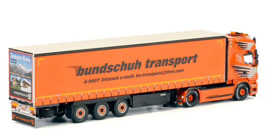 WSI SCANIA R6 TOPLINE CUTAIN SIDE / TAUTLINER TRAILER - 3 AXLE Bundschuh transport 1:50 Truck Pre-built Model