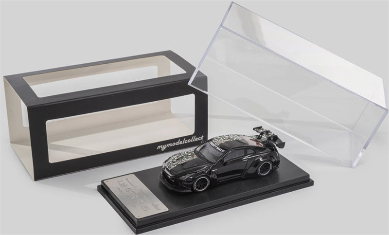 mymodelcollect Nissan GT-R R35 LBWK Limited Edition Black camouflage double panel 1:64 Car Pre-built Model view6