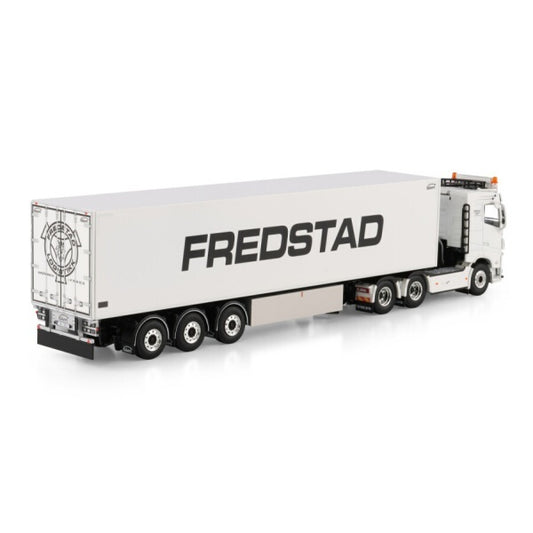 1:50 VOLVO FREDSTAD FH4 6X2 REEFER TRAILER 3 AXLE WSI White Diecast Model