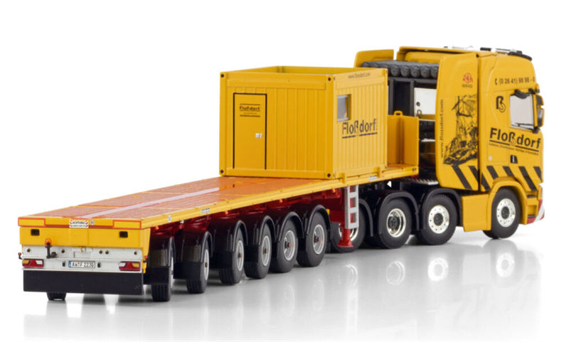 WSI SCANIA S HIGHLINE CS20H 8X4 BALLAST TRAILER - 6 AXLE + 10FT CONTAINER Flossdorf 1:50 Truck Pre-built Model
