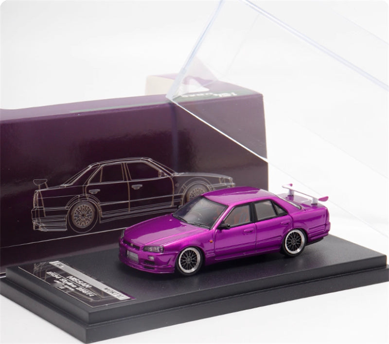 Mortal Nissan GTR ER34 25GT SKYLINE URAS Modified Edition BBS wheel purple Limited Edition 1:64 Car Pre-built Model view8