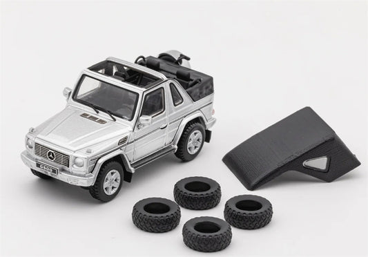 GCD Mercedes benz G500 two-door short-wheelbase convertible off-road with roof comes with 4 tires Silver LHD 1:64 Car Pre-built Model view2