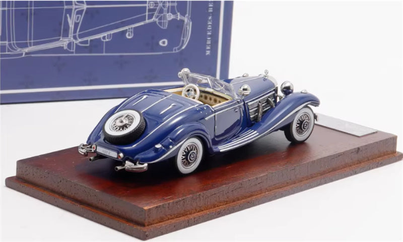 Liberty 64 Mercedes Benz 500K Classic Vintage Car Blue - with top cover 1:64 Car Pre-built Airliner Model Display view5