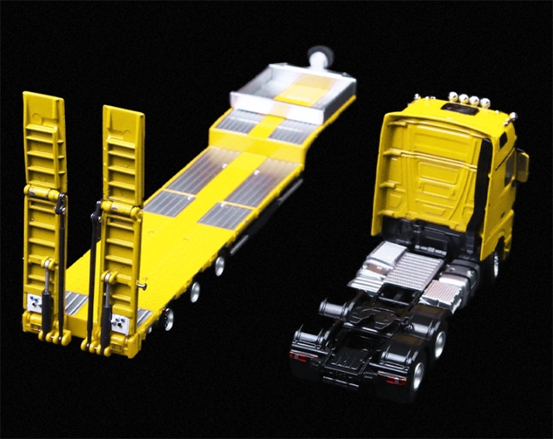 TimeMicro & Perka Mercedes BENZ ACTROS FLATBED TRANSPORT VEHICLE Yellow 1:64 Truck Pre-built Model view6