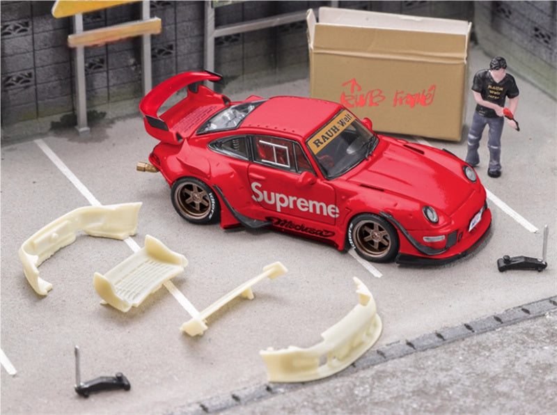 Star Model Porsche RWB 993 GT Tail Wing Edition Red w/ Figure (Accessories package+jack) 1:64 Car Pre-built Model view5