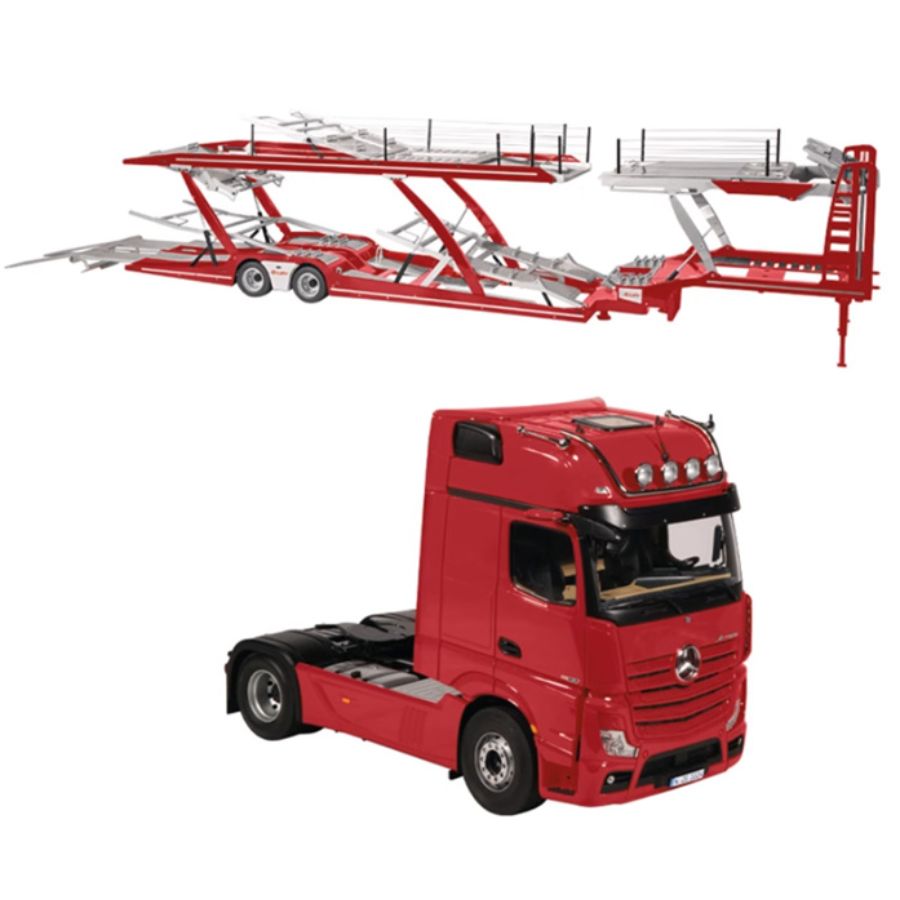 NZG Mercedes Benz Actros Lohr Red + Red Double layered Trailer KIT 1:18 DIECAST Truck Lorry
