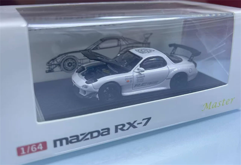 Master Mazda RX7 Amemiya FD3S White Black Carbon Cover 1:64 Car Pre-built Airliner Model Display view8