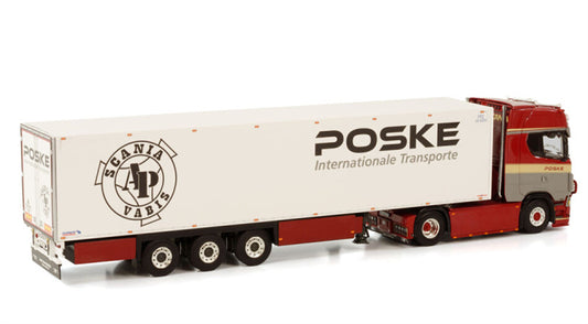 WSI SCANIA S HIGHLINE CS20H 4X2 REEFER TRAILER - 3 AXLE Poske International Transporte 1:50 Truck Pre-built Model