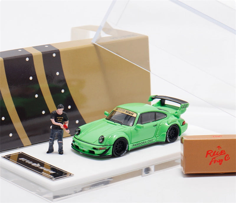 Star Model Porsche RWB 964 GT Tail Wing Edition Limited Edition Neon Green w/ Figure w/ Accessories Pack 1:64 Car Pre-built Model view6